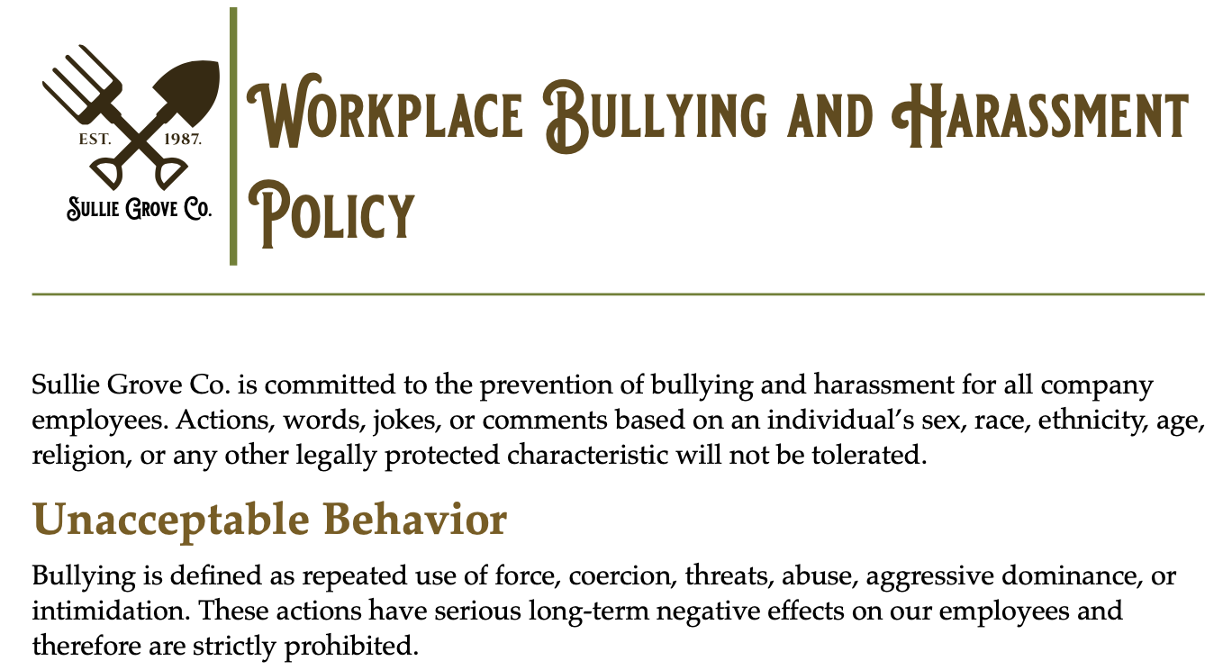 Screenshot of Anti-Bullying Policy PDF